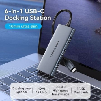 Docking USB Tipo-C Vention TOOHB/ 1xHDMI/ 3xUSB/ 1xLector Tarjetas SD y MicroSD/ Gris Docking USB Tipo-C Vention TOOHB/ 1xHDMI/ 3xUSB/ 1xLector Tarjetas SD y MicroSD/ Gris