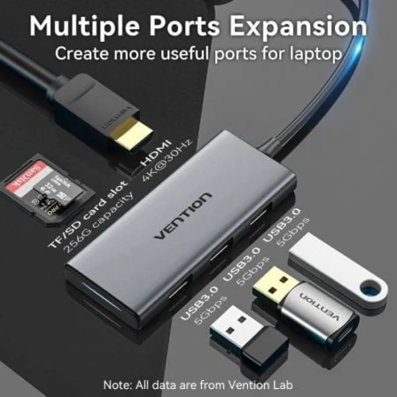 Docking USB Tipo-C Vention TOOHB/ 1xHDMI/ 3xUSB/ 1xLector Tarjetas SD y MicroSD/ Gris Docking USB Tipo-C Vention TOOHB/ 1xHDMI/ 3xUSB/ 1xLector Tarjetas SD y MicroSD/ Gris