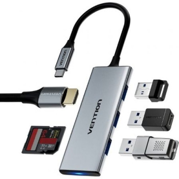 Docking USB Tipo-C Vention TOPHB/ 1xHDMI/ 3xUSB/ 1xLector Tarjetas SD y MicroSD/ Gris Docking USB Tipo-C Vention TOPHB/ 1xHDMI/ 3xUSB/ 1xLector Tarjetas SD y MicroSD/ Gris