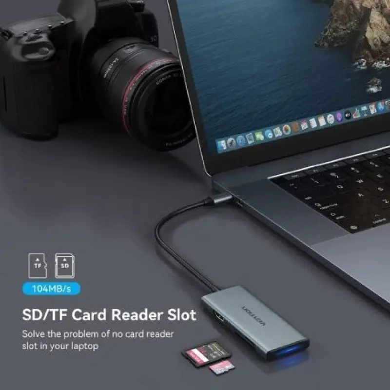 Docking USB Tipo-C Vention TOPHB/ 1xHDMI/ 3xUSB/ 1xLector Tarjetas SD y MicroSD/ Gris Docking USB Tipo-C Vention TOPHB/ 1xHDMI/ 3xUSB/ 1xLector Tarjetas SD y MicroSD/ Gris