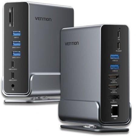 Docking USB Tipo-C Vention TPUH0/ 2xHDMI/ 1xDisplayPort/ 3xUSB Tipo-C/ 5xUSB/ 1xRJ45/ 1xLector de Tarjetas/ 1xJack 3.5/ 1xUSB Tipo-C PD/ Gris Docking USB Tipo-C Vention TPUH0/ 2xHDMI/ 1xDisplayPort/ 3xUSB Tipo-C/ 5xUSB/ 1xRJ45/ 1xLector de Tarjetas/ 1xJack 3.5/ 1xUSB Tipo-C PD/ Gris