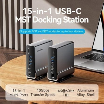 Docking USB Tipo-C Vention TPUH0/ 2xHDMI/ 1xDisplayPort/ 3xUSB Tipo-C/ 5xUSB/ 1xRJ45/ 1xLector de Tarjetas/ 1xJack 3.5/ 1xUSB Tipo-C PD/ Gris Docking USB Tipo-C Vention TPUH0/ 2xHDMI/ 1xDisplayPort/ 3xUSB Tipo-C/ 5xUSB/ 1xRJ45/ 1xLector de Tarjetas/ 1xJack 3.5/ 1xUSB Tipo-C PD/ Gris