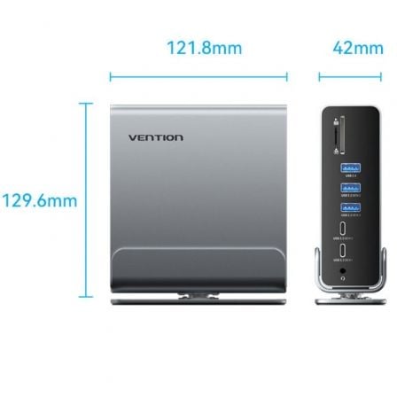 Docking USB Tipo-C Vention TPUH0/ 2xHDMI/ 1xDisplayPort/ 3xUSB Tipo-C/ 5xUSB/ 1xRJ45/ 1xLector de Tarjetas/ 1xJack 3.5/ 1xUSB Tipo-C PD/ Gris Docking USB Tipo-C Vention TPUH0/ 2xHDMI/ 1xDisplayPort/ 3xUSB Tipo-C/ 5xUSB/ 1xRJ45/ 1xLector de Tarjetas/ 1xJack 3.5/ 1xUSB Tipo-C PD/ Gris