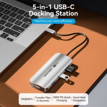 Docking USB Tipo-C Vention TQDHB/ 1xHDMI 4K/ 3xUSB/ 1xUSB Tipo-C PD/ Gris Docking USB Tipo-C Vention TQDHB/ 1xHDMI 4K/ 3xUSB/ 1xUSB Tipo-C PD/ Gris