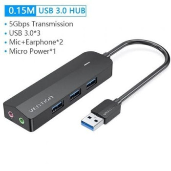 Hub USB 3.0 con Tarjeta de Sonido Vention CHIBB/ 3xUSB/ 1xMicroUSB PD Hub USB 3.0 con Tarjeta de Sonido Vention CHIBB/ 3xUSB/ 1xMicroUSB PD