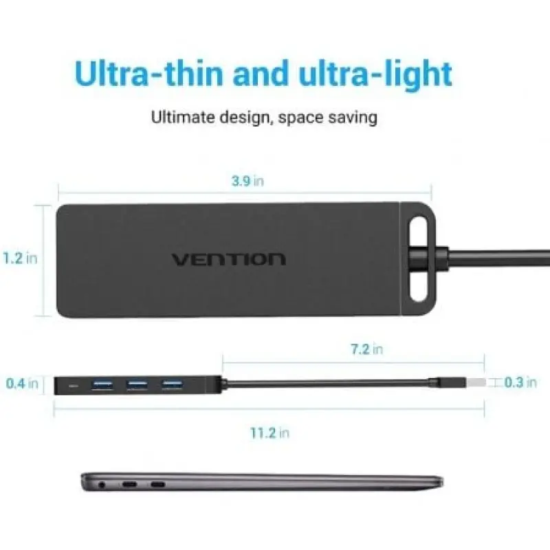 Hub USB 3.0 Vention CHLBB/ 4xUSB/ 1xMicroUSB PD Hub USB 3.0 Vention CHLBB/ 4xUSB/ 1xMicroUSB PD