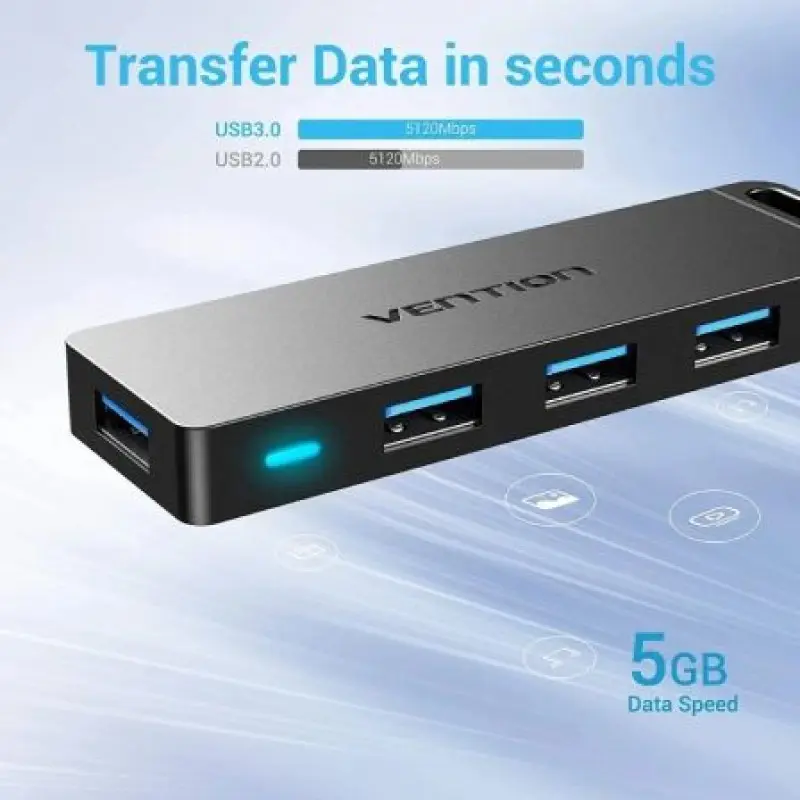 Hub USB 3.0 Vention CHLBB/ 4xUSB/ 1xMicroUSB PD Hub USB 3.0 Vention CHLBB/ 4xUSB/ 1xMicroUSB PD