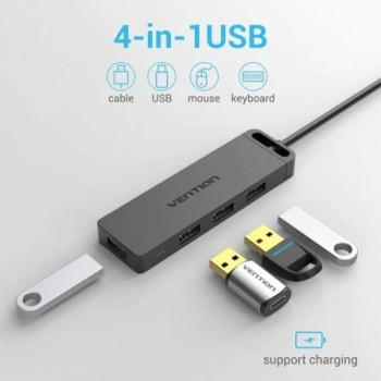 Hub USB 3.0 Vention CHLBD/ 4xUSB/ MicroUSB PD/ 50cm Hub USB 3.0 Vention CHLBD/ 4xUSB/ MicroUSB PD/ 50cm
