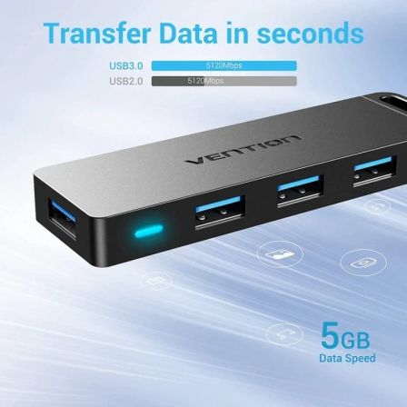 Hub USB 3.0 Vention CHLBD/ 4xUSB/ MicroUSB PD/ 50cm Hub USB 3.0 Vention CHLBD/ 4xUSB/ MicroUSB PD/ 50cm