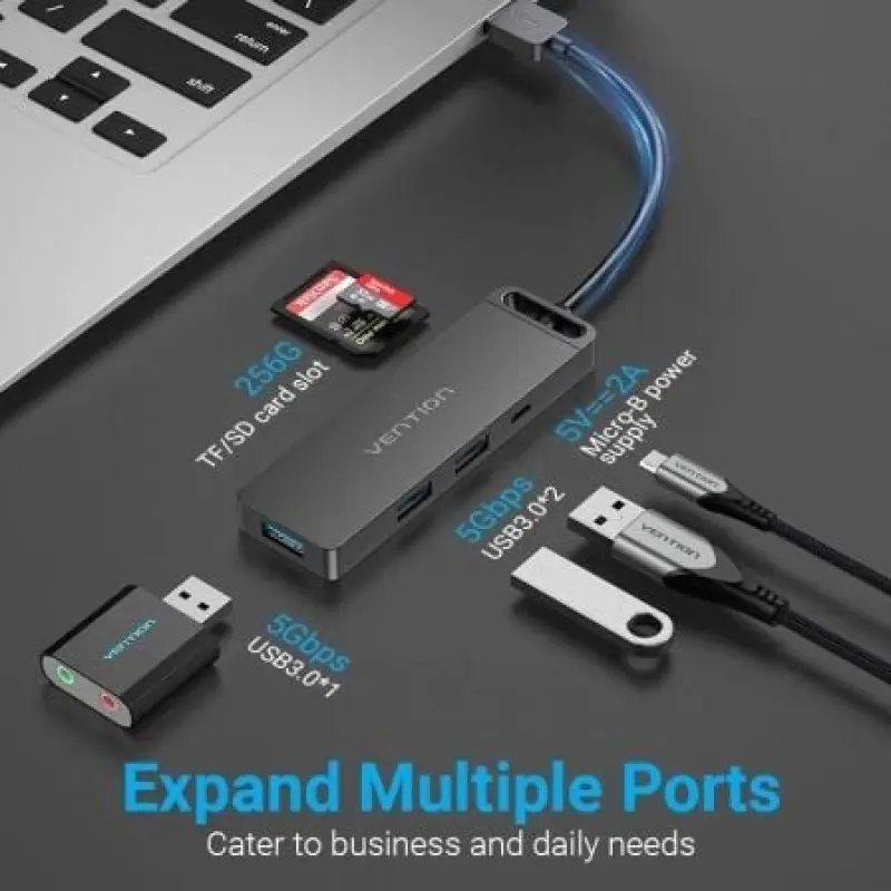 Docking USB 3.0 Vention CHVBB/ 3xUSB/ 1xMicroUSB PD/ 1xLector Tarjetas/ Negro Docking USB 3.0 Vention CHVBB/ 3xUSB/ 1xMicroUSB PD/ 1xLector Tarjetas/ Negro