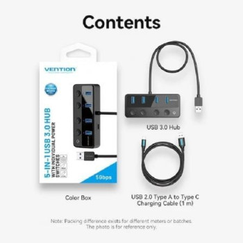 Hub USB 3.0 Vention CHWBF/ 4xUSB/ 1xUSB Tipo-C PD/ Incluye cable Carga USB Macho - USB Tipo-C Macho Hub USB 3.0 Vention CHWBF/ 4xUSB/ 1xUSB Tipo-C PD/ Incluye cable Carga USB Macho - USB Tipo-C Macho
