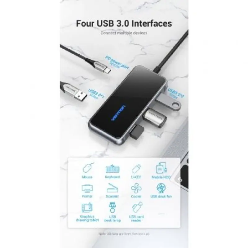 Hub USB Tipo-C Vention TFDHB/ 4xUSB/ 1xUSB Tipo-C PD/ Gris Hub USB Tipo-C Vention TFDHB/ 4xUSB/ 1xUSB Tipo-C PD/ Gris