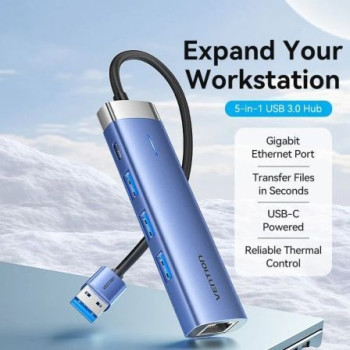 Hub USB 3.0 Vention TGFSB/ 3xUSB/ 1xRJ45/ 1xUSB Tipo-C PD Hub USB 3.0 Vention TGFSB/ 3xUSB/ 1xRJ45/ 1xUSB Tipo-C PD