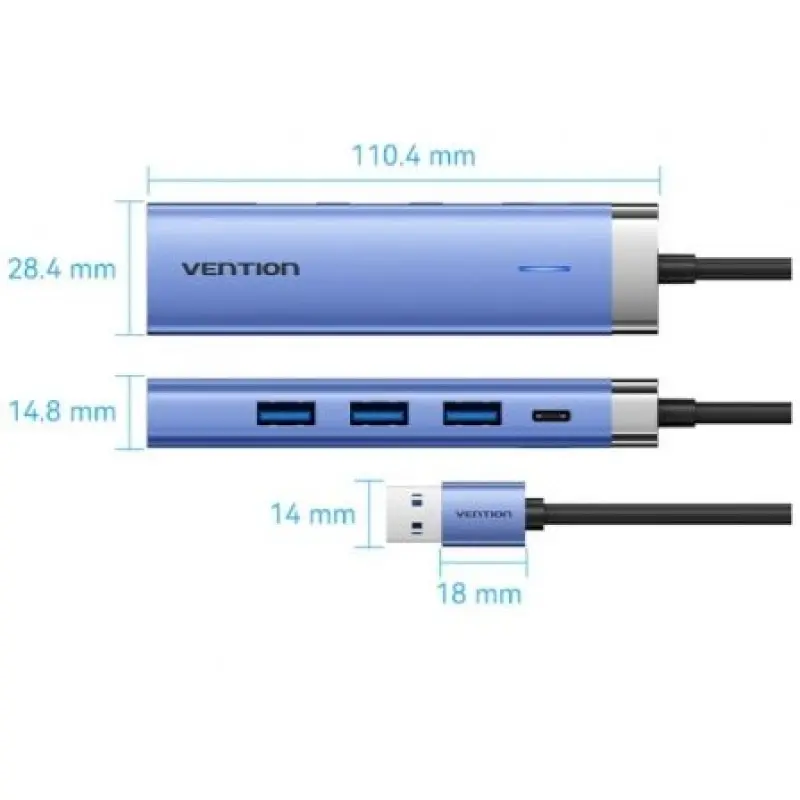 Hub USB 3.0 Vention TGFSB/ 3xUSB/ 1xRJ45/ 1xUSB Tipo-C PD Hub USB 3.0 Vention TGFSB/ 3xUSB/ 1xRJ45/ 1xUSB Tipo-C PD