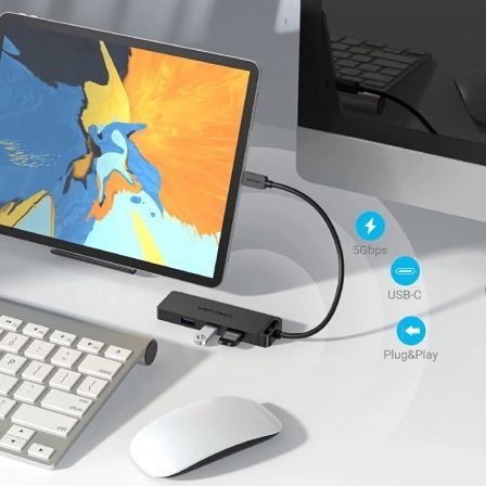 Hub USB Tipo-C Vention TGKBB/ 4xUSB/ 1xMicroUSB PD/ 15cm Hub USB Tipo-C Vention TGKBB/ 4xUSB/ 1xMicroUSB PD/ 15cm