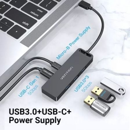Hub USB Tipo-C Vention TGTBB/ 3xUSB/ 1xUSB Tipo-C/ 1x MicroUSB PD Hub USB Tipo-C Vention TGTBB/ 3xUSB/ 1xUSB Tipo-C/ 1x MicroUSB PD
