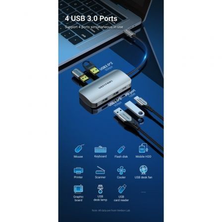 Hub USB Tipo-C Vention TNBHB/ 4xUSB/ 1xUSB Tipo-C PD Hub USB Tipo-C Vention TNBHB/ 4xUSB/ 1xUSB Tipo-C PD