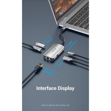 Hub USB Tipo-C Vention TNFHB/ 3xUSB/ 1xRJ45/ 1xUSB Tipo-C PD Hub USB Tipo-C Vention TNFHB/ 3xUSB/ 1xRJ45/ 1xUSB Tipo-C PD