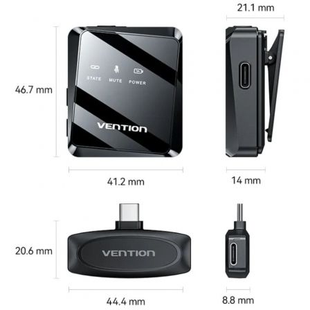 Micrófono Inalámbrico con Clip Vention NCBB0/ USB Tipo-C/ Incluye Receptor/ 2 unidades Micrófono Inalámbrico con Clip Vention NCBB0/ USB Tipo-C/ Incluye Receptor/ 2 unidades