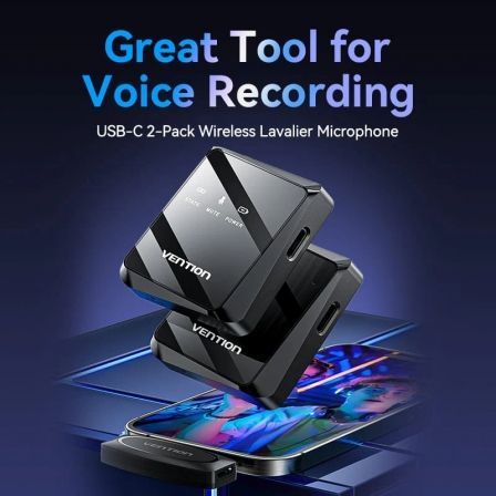 Micrófono Inalámbrico con Clip Vention NCBB0/ USB Tipo-C/ Incluye Receptor/ 2 unidades Micrófono Inalámbrico con Clip Vention NCBB0/ USB Tipo-C/ Incluye Receptor/ 2 unidades