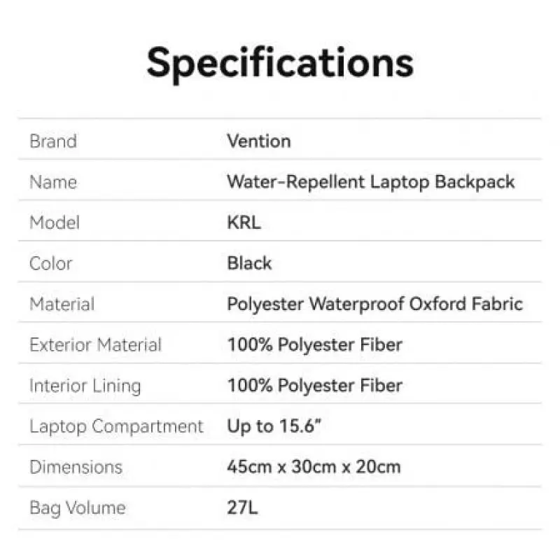 Mochila Vention KRLB0 para Portátiles hasta 15.6'/ Impermeable/ Negra Mochila Vention KRLB0 para Portátiles hasta 15.6'/ Impermeable/ Negra