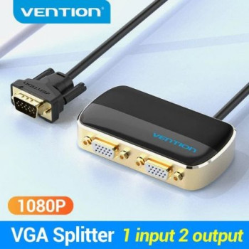 Divisor VGA con Alimentación Externa Vention DBABF/ VGA Macho/ 2x VGA Hembra/ 1m/ Negro