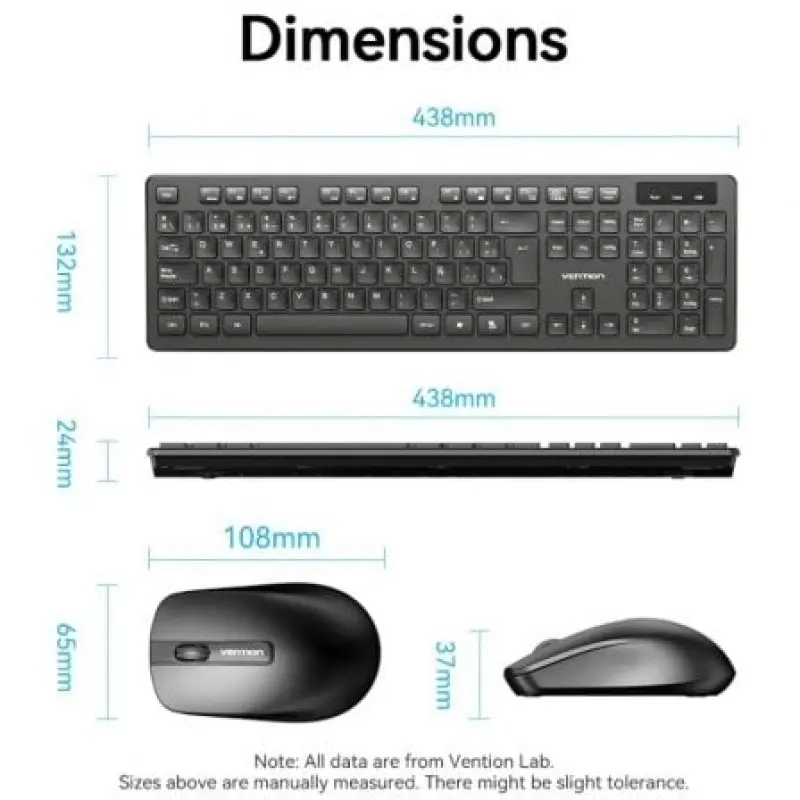 Teclado y Ratón Inalámbricos Vention Combo KTDB0-ES/ Negro Teclado y Ratón Inalámbricos Vention Combo KTDB0-ES/ Negro