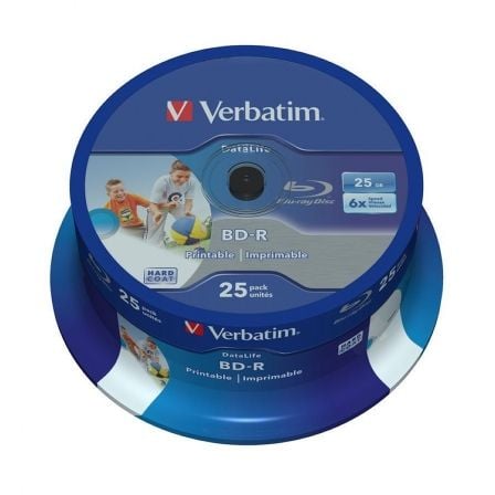 Blue-Ray BD-R Verbatim 43811 Imprimible 6X/ Tarrina-25uds Blue-Ray BD-R Verbatim 43811 Imprimible 6X/ Tarrina-25uds