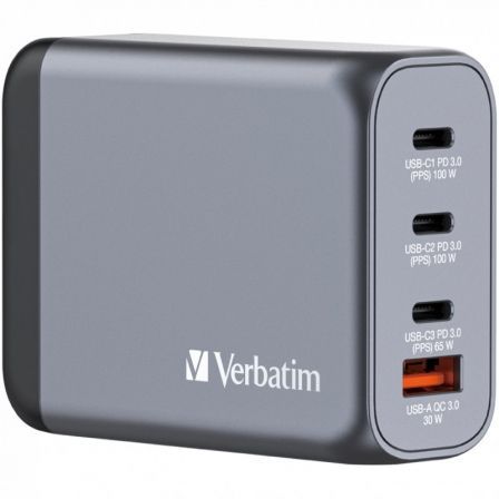 Cargador de Pared Universal Verbatim GNC-100/ 3xUSB Tipo-C/ 1xUSB/ 100W Cargador de Pared Universal Verbatim GNC-100/ 3xUSB Tipo-C/ 1xUSB/ 100W