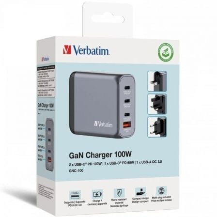 Cargador de Pared Universal Verbatim GNC-100/ 3xUSB Tipo-C/ 1xUSB/ 100W Cargador de Pared Universal Verbatim GNC-100/ 3xUSB Tipo-C/ 1xUSB/ 100W