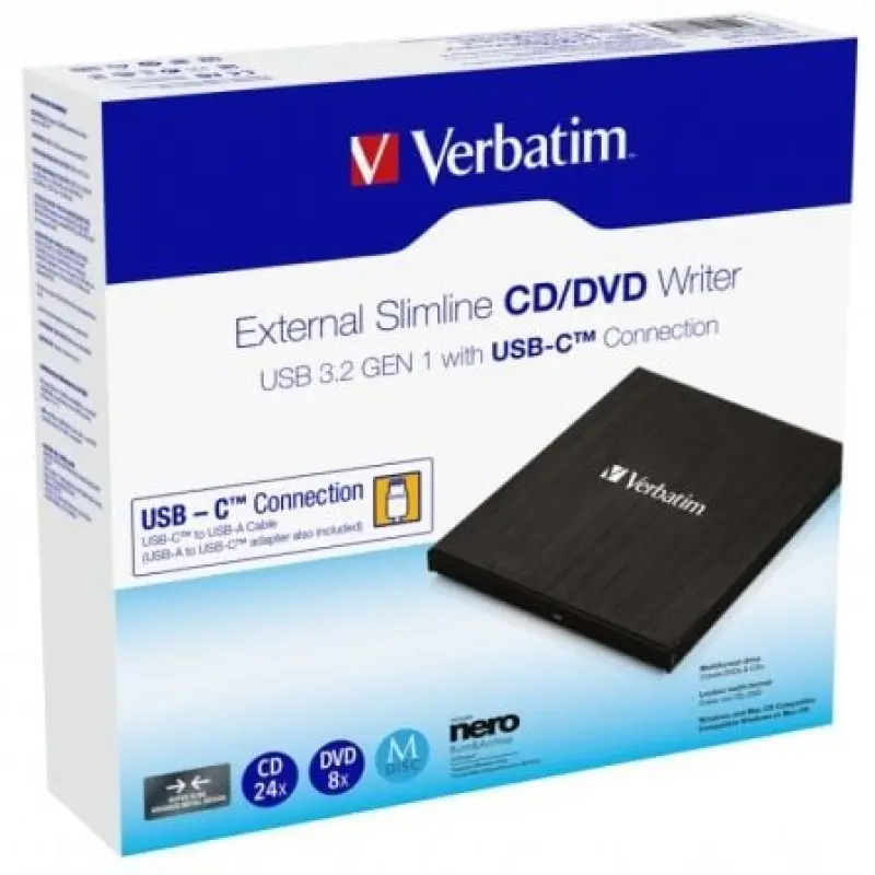 Grabadora Externa CD/DVD Verbartim 43886 conexión USB Tipo-C Grabadora Externa CD/DVD Verbartim 43886 conexión USB Tipo-C