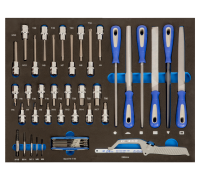 Inserções de espuma 3/3 com pontas de chave de caixa, limas e ferramentas de corte - 44 pcs