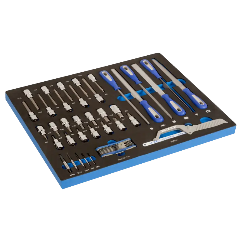 Inserções de espuma 3/3 com pontas de chave de caixa, limas e ferramentas de corte - 44 pcs Inserções de espuma 3/3 com pontas de chave de caixa, limas e ferramentas de corte - 44 pcs