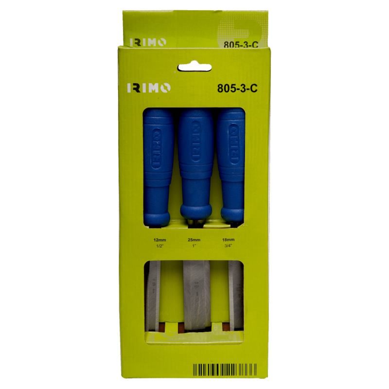 Conjunto de 3 cinzéis (12, 18, 25 mm) em caixa de cartão em polegadas Conjunto de 3 cinzéis (12, 18, 25 mm) em caixa de cartão em polegadas