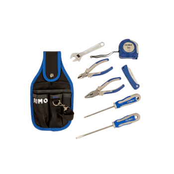 Bolsa têxtil com 7 ferramentas - Kit básico para manutenção geral Bolsa têxtil com 7 ferramentas - Kit básico para manutenção geral