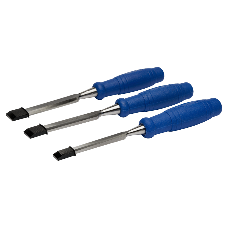Conjunto de 3 cinzéis (12, 18, 25 mm) em caixa de cartão em polegadas Conjunto de 3 cinzéis (12, 18, 25 mm) em caixa de cartão em polegadas