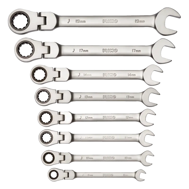 Conjunto de chaves de roquete combinadas flexíveis, suporte 8 Pcs Conjunto de chaves de roquete combinadas flexíveis, suporte 8 Pcs