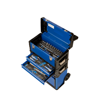 Torre de caixas de ferramentas com rodas com 98 ferramentas em inserções de espuma Torre de caixas de ferramentas com rodas com 98 ferramentas em inserções de espuma