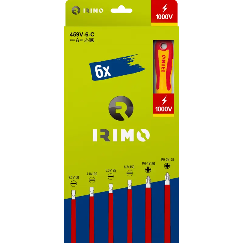 Conjunto de chaves de parafusos isoladas 6 Pcs, de fendas 2.5-4-5.5-6.5; PH1-PH2 Conjunto de chaves de parafusos isoladas 6 Pcs, de fendas 2.5-4-5.5-6.5; PH1-PH2