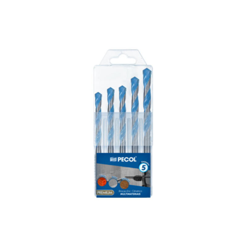Caixa Plástica c/ 5 Brocas Enc. Cilindrico Multimateriais Premium - PECOL Caixa Plástica c/ 5 Brocas Enc. Cilindrico Multimateriais Premium - PECOL