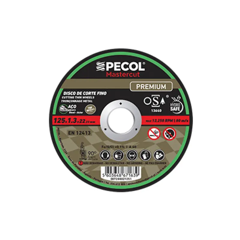Disco de Corte Fino Aço Premium 125x1,3 - PECOL Disco de Corte Fino Aço Premium 125x1,3 - PECOL