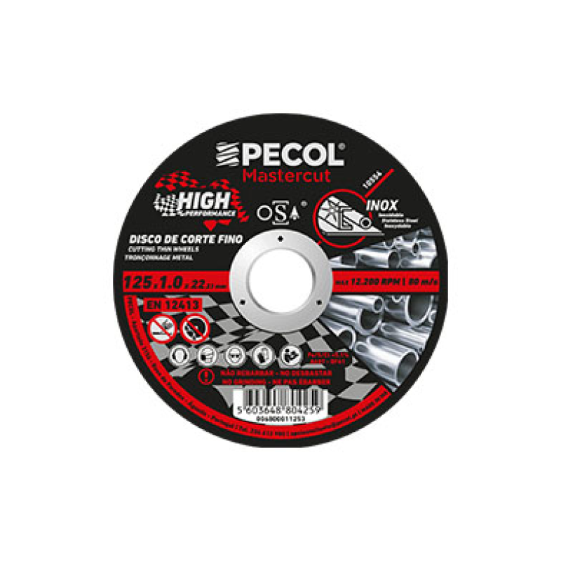 Disco de Corte Fino Inox High Performance 125x1 - PECOL (Cx. Plast.) Disco de Corte Fino Inox High Performance 125x1 - PECOL (Cx. Plast.)