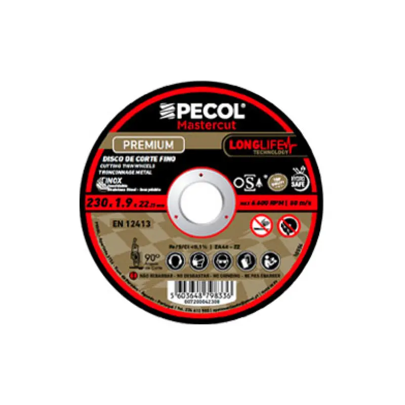 Disco de Corte Fino Inox Premium Long Life 230x1,9 - PECOL Disco de Corte Fino Inox Premium Long Life 230x1,9 - PECOL