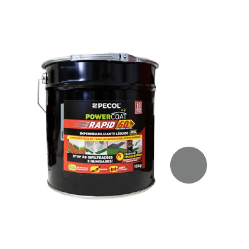 Impermeabilizante Líquido 15Kg PowerCoat RAPID Cinza Escuro PECOL Impermeabilizante Líquido 15Kg PowerCoat RAPID Cinza Escuro PECOL