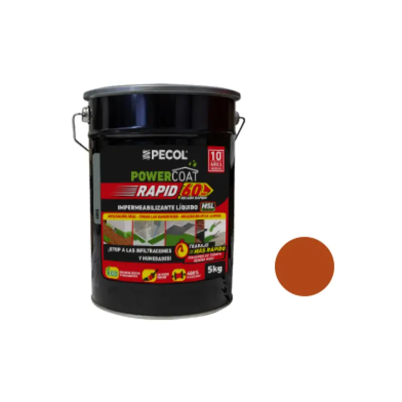 Impermeabilizante Líquido 5Kg PowerCoat RAPID Terracota PECOL Impermeabilizante Líquido 5Kg PowerCoat RAPID Terracota PECOL