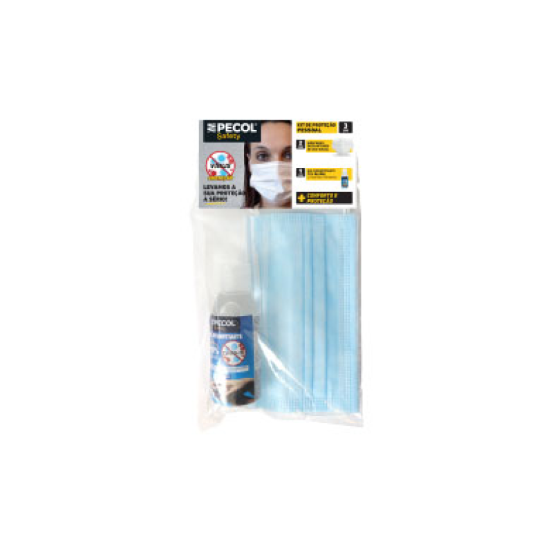 Kit 2 - Gel Desinfectante mãos 100ml e 2 Máscaras Descart. Uso Social PECOL Kit 2 - Gel Desinfectante mãos 100ml e 2 Máscaras Descart. Uso Social PECOL