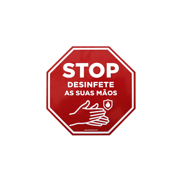 Sinal PVC stop desinfete mãos 200x200 PECOL Sinal PVC stop desinfete mãos 200x200 PECOL