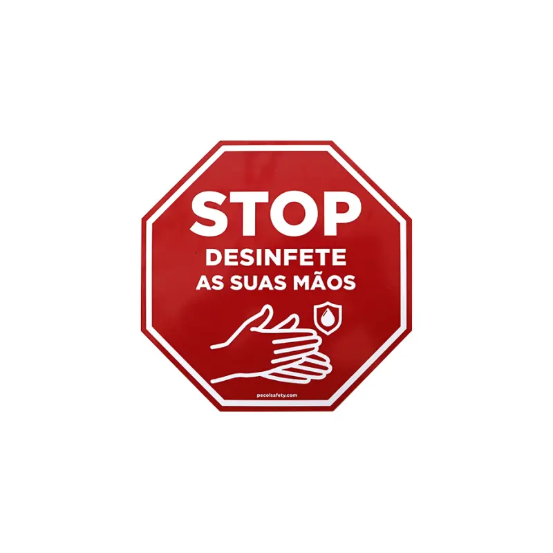 Sinal Vinil stop desinfete mãos 200x200 PECOL Sinal Vinil stop desinfete mãos 200x200 PECOL