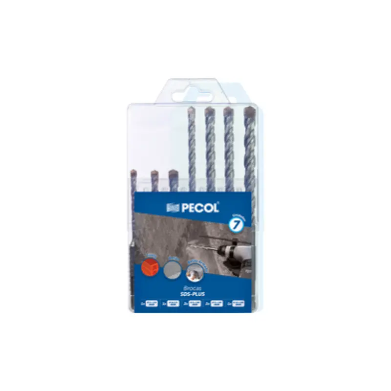 Caixa Plástica c/ 7 Brocas SDS-Plus Premium PECOL