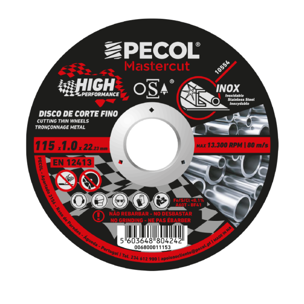 25 Discos de Corte Fino Inox High Performance 115x1 - PECOL (Cx. Plast.)